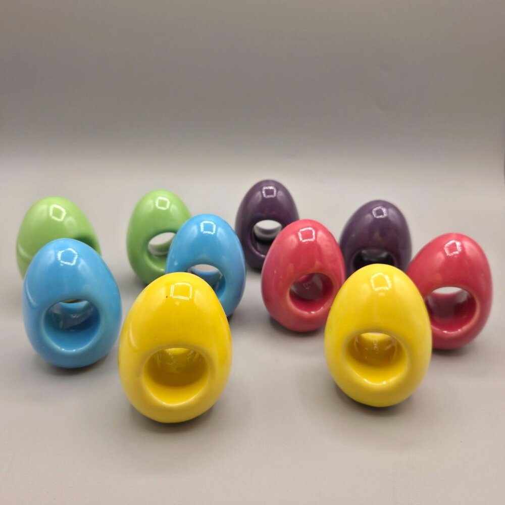 Ceramic Easter Egg Shaped Napkin Rings Set Of 10 Multicolor Spring - Picture 3 of 9